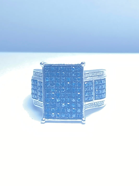 Art Deco Ring Statement Blue sterling silver women men