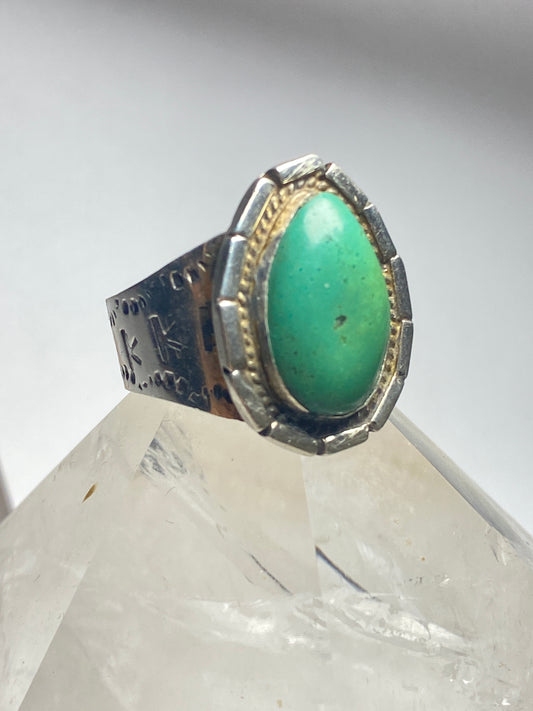 Turquoise ring size 11 long Navajo southwest Native American sterling silver women men