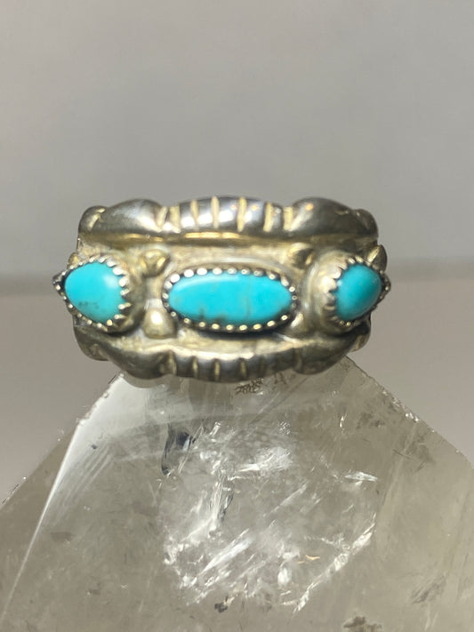 Turquoise ring southwest band pinky Zuni sterling silver women girls