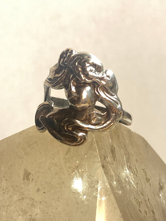 Face ring size 7.75 figurative Art Deco band sterling silver women girls