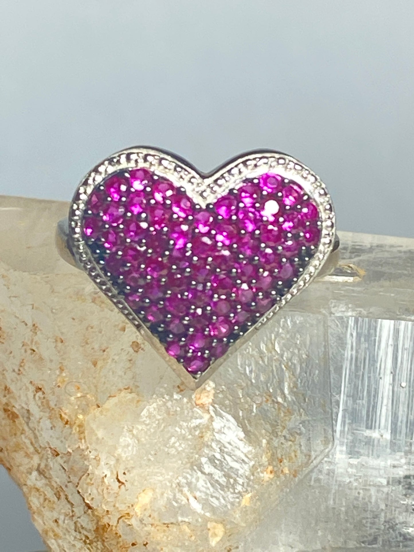 Heart ring red valentine ring love cocktail sterling silver women girls