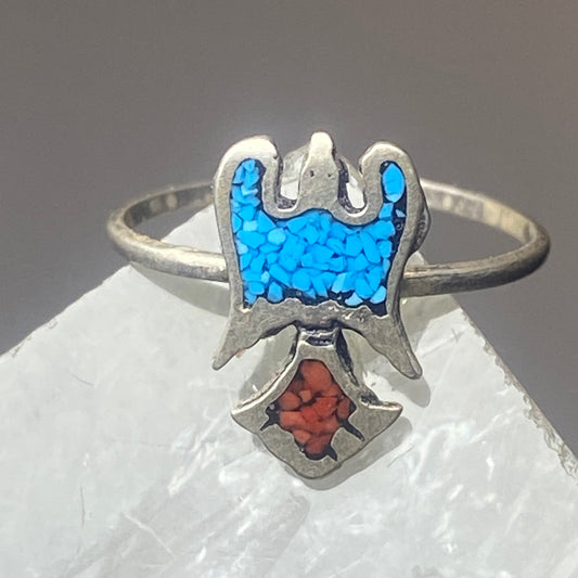 Phoenix ring turquoise coral chips southwest sterling silver women girls f