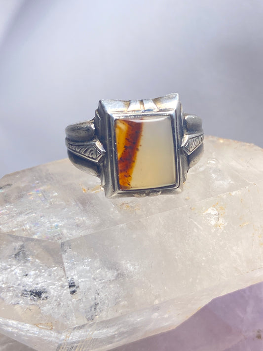 Agate ring size 8.50 Art Deco sterling silver women girls