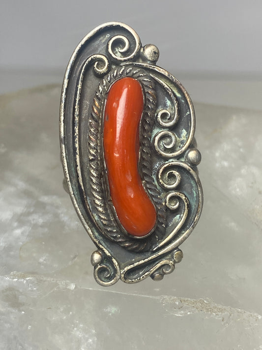 Navajo ring size 5.75 long coral sterling silver women men