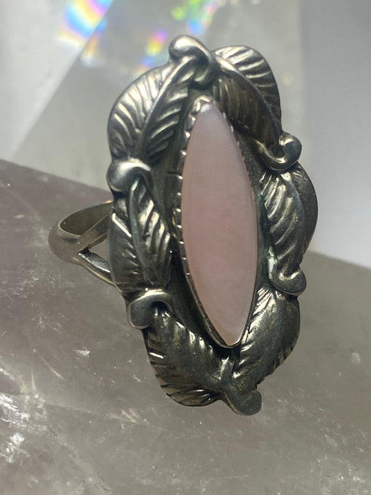 long mother of pearl ring leaves Navajo sterling silver women girls