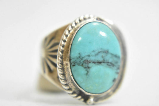 Turquoise ring southwest tribal band sterling silver women Size 7.75