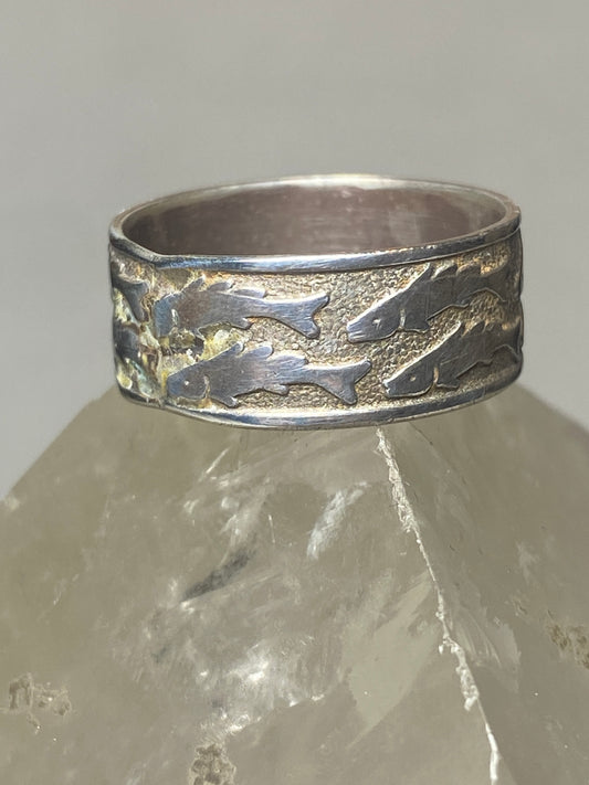 Fish ring School of fish fishermen band sterling silver women men