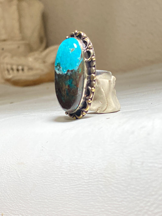 Turquoise ring long Navajo vintage sterling silver women