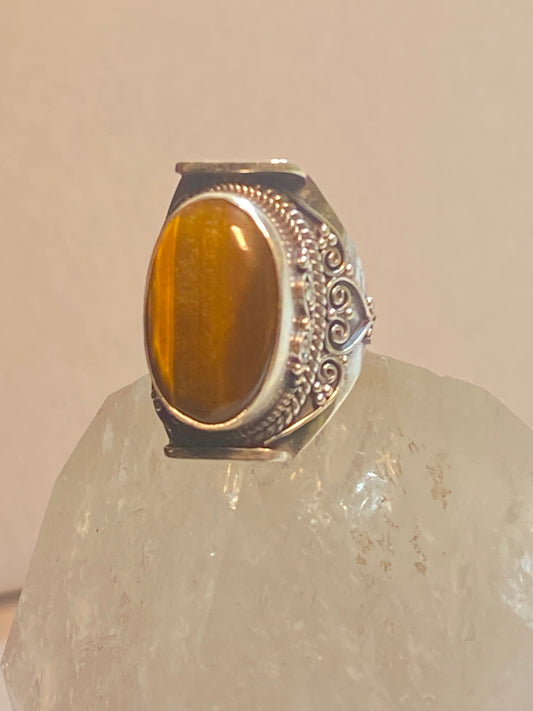 Tiger Eye ring size 6.75 cigar band sterling silver women men