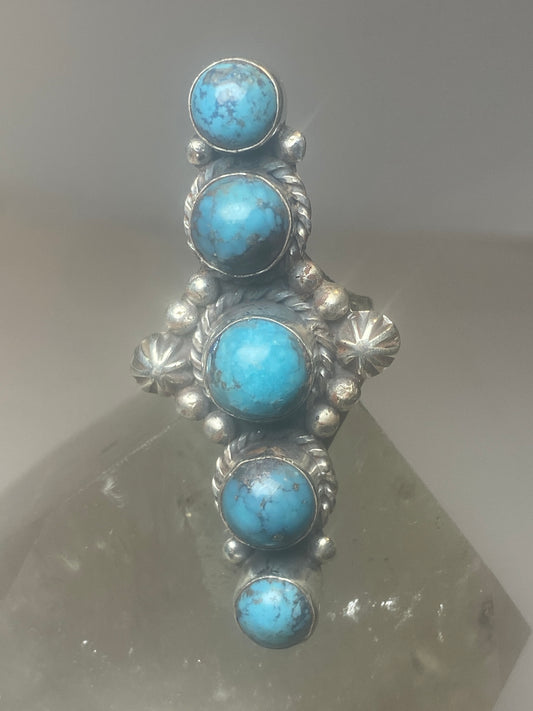 Long Turquoise ring southwest sterling silver women girls