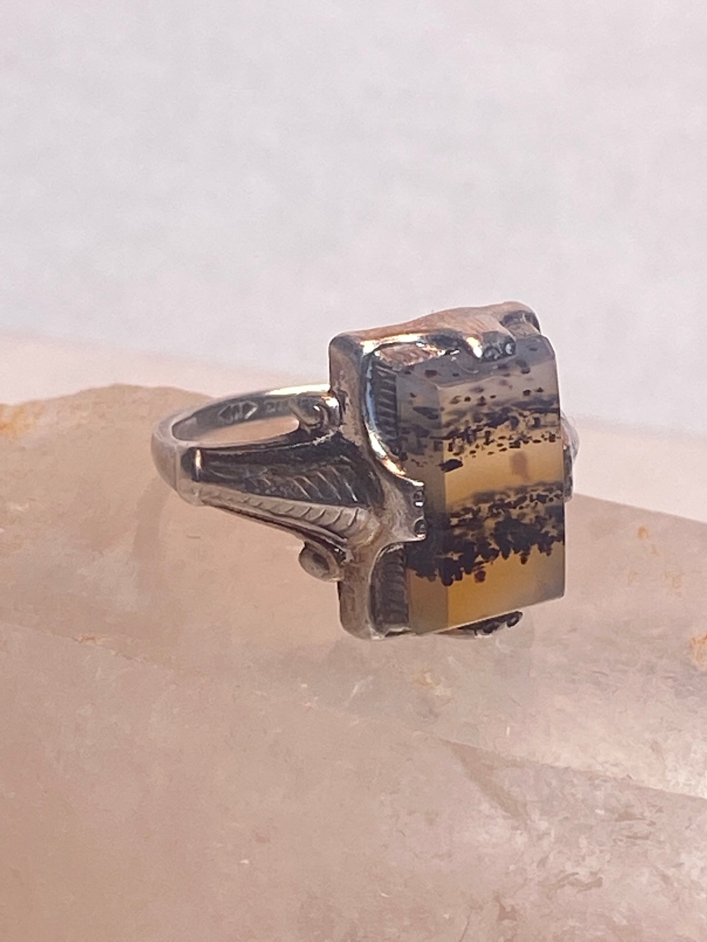 Agate ring size 5.25 Art Deco pinky sterling silver women