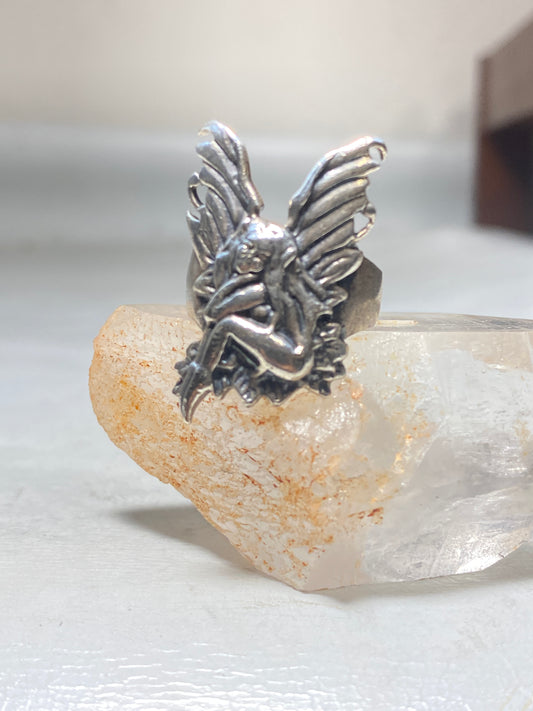 Fairy ring lady wings band sterling silver women girls
