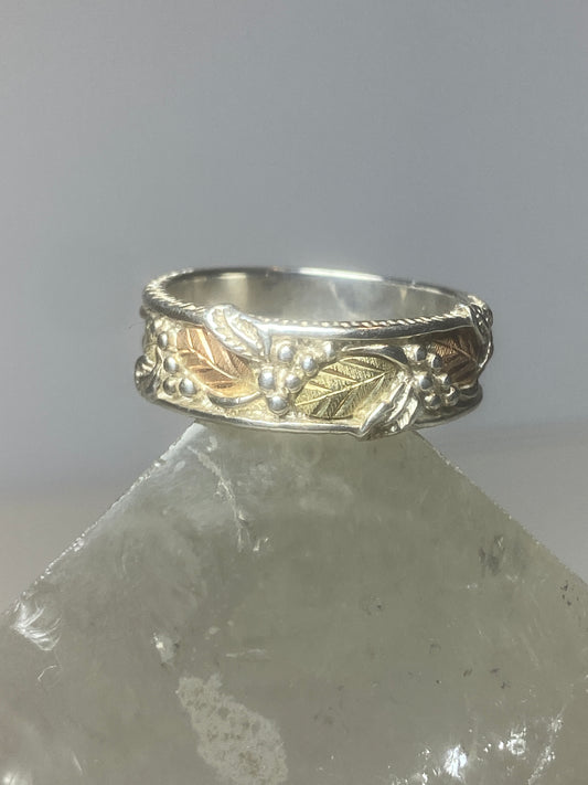Black Hills Gold ring leaf band floral sterling silver boho women girls