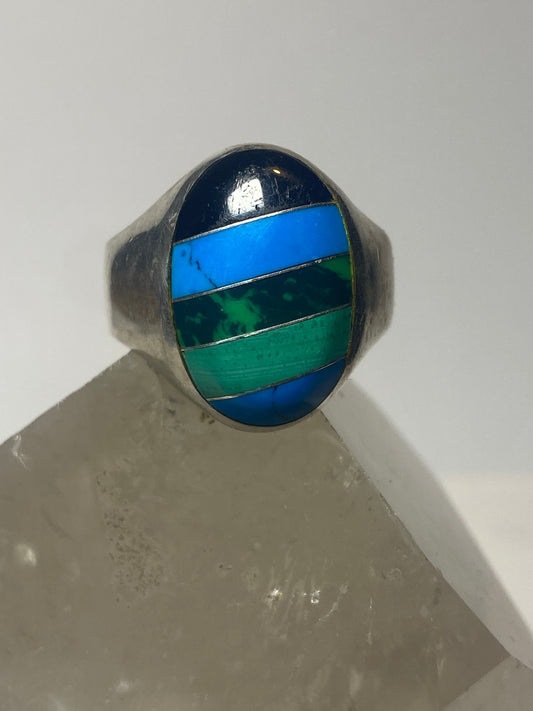 Turquoise ring Mexico Azurite Onyx southwest sterling silver women men