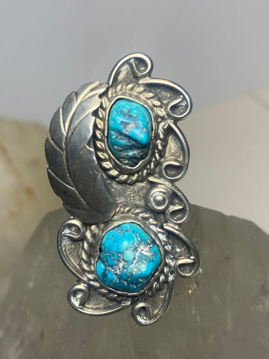 Long Turquoise ring southwest sterling silver women girls
