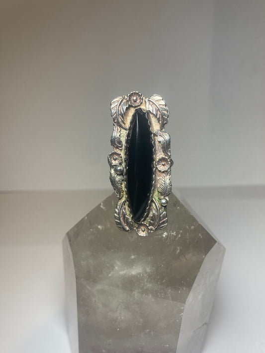 Onyx ring long Navajo sterling silver women girls