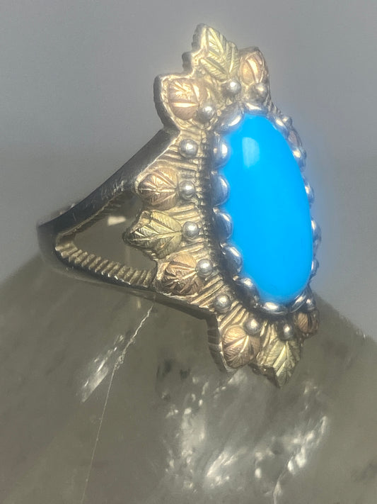 Black Hills Gold Ring turquoise sterling silver floral band pinky women girls