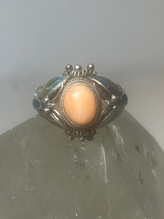 Butterfly ring size 7 coral enamel sterling silver women girls