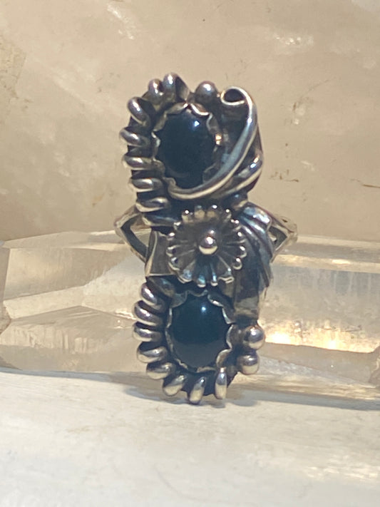 Long onyx ring size 5.50 squash blossom Navajo sterling silver women girls