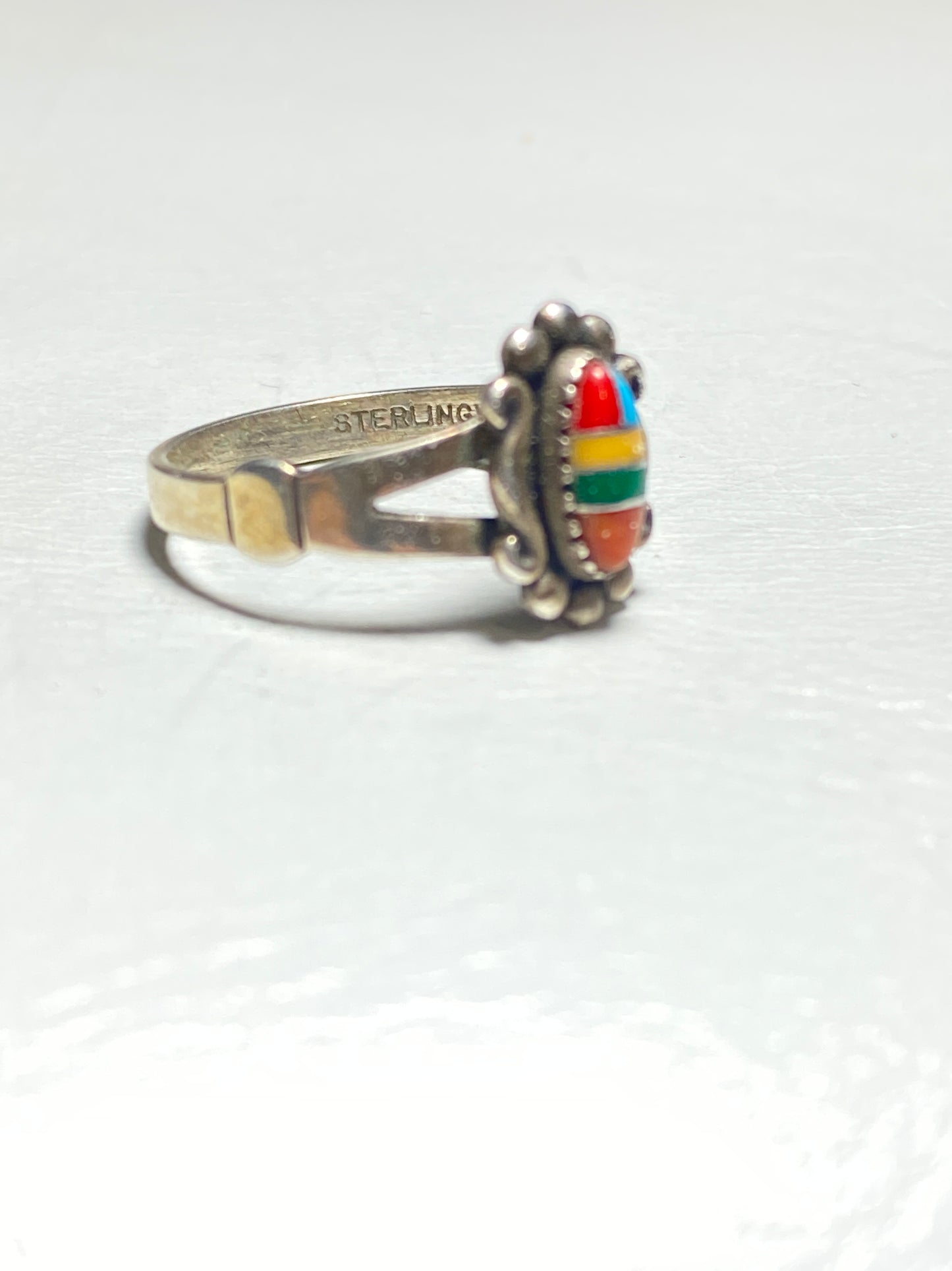 Zuni Ring turquoise coral southwest band sterling silver women girls