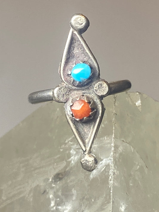 Turquoise coral ring southwest pinky sterling silver women girls n