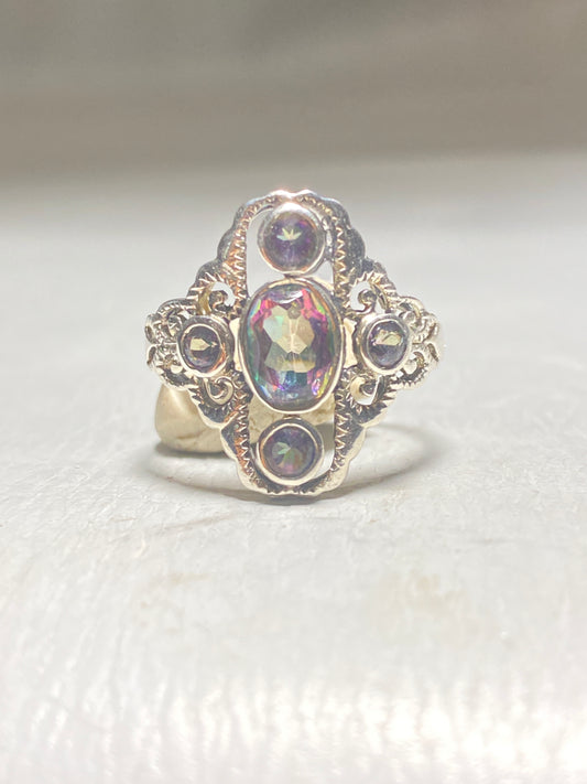 Mystic Topaz ring long sterling silver band women