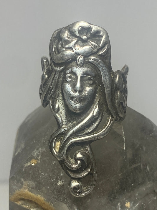Art Deco face size 5.75 w flowers sterling silver women girls