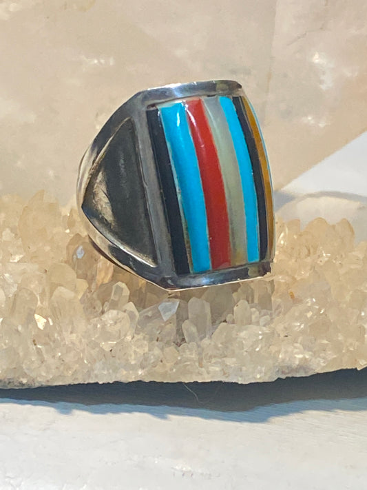 Turquoise ring size 8.25 cobblestone onyx coral MOP southwest sterling silver women men