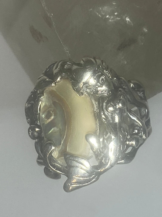 Mermaid ring fish abalone boho pinky sterling silver women