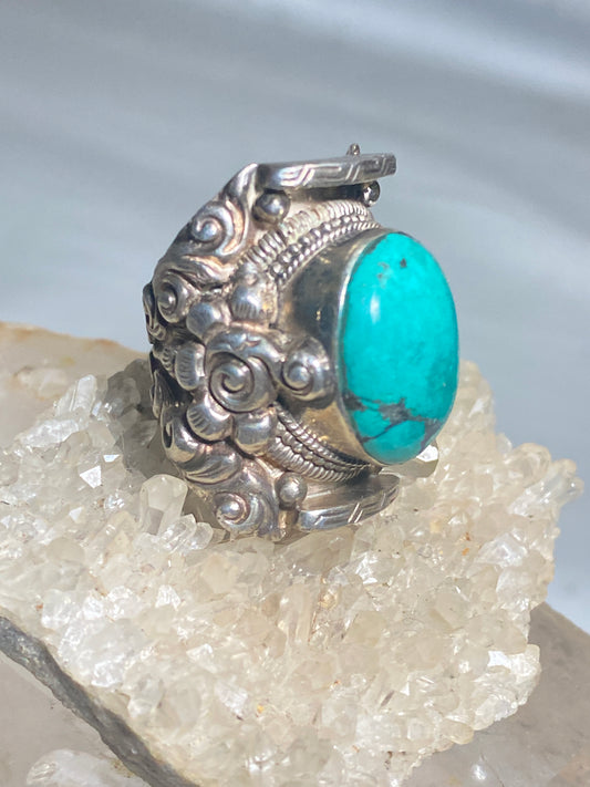 Turquoise ring size 5.50 Heavy Floral Vines Band sterling silver women