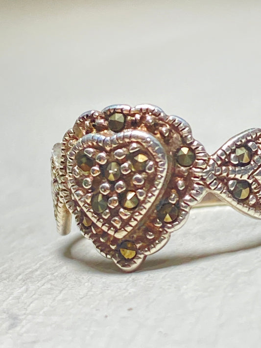 Heart ring marcasites sterling silver women girls