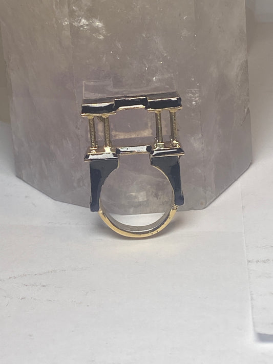 Architectural ring neoclassical columns band sterling silver women