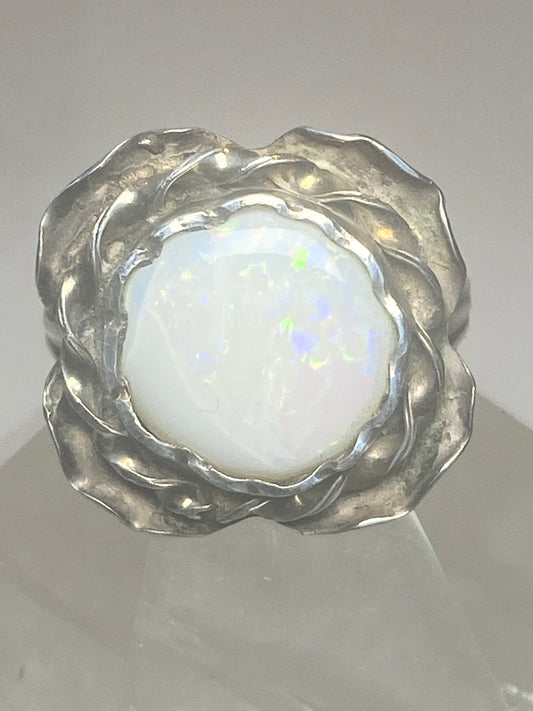 Opal ring flower band sterling silver women girls