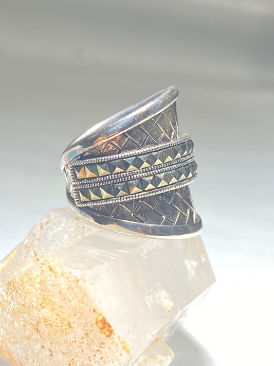 Cigar band size 6.75 wide marcasites woven ring sterling silver women girls