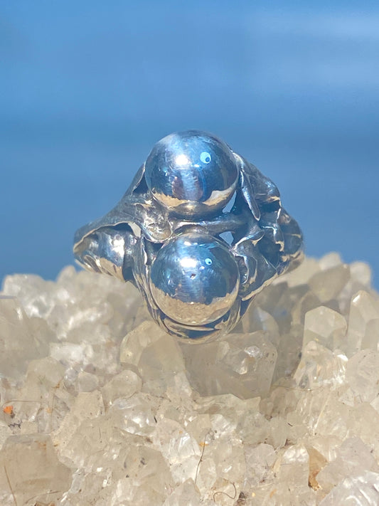 Balls ring size 5.50 floral pinky bubble band Art Deco sterling silver women girls