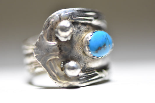 Turquoise Spoon Ring Navajo Band Southwest Sterling Silver Girls Women Size 5.5