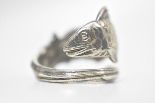 Fish Spoon Ring Waves Vintage Sterling Silver Fishermen Size 7.2