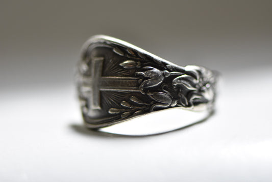 Cross Spoon Ring Lily Band Sterling Silver Girls Women Size 7