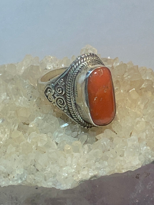 Coral ring size 8 adj boho sterling silver women men