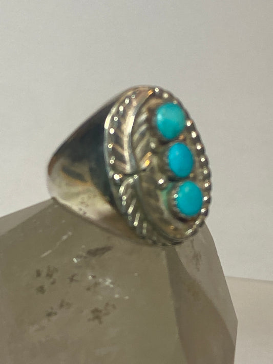 Navajo ring turquoise feathers leaves sterling silver men women
