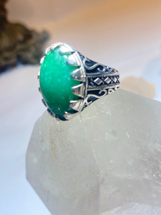 Green stone ring size 8.75 sterling silver men women