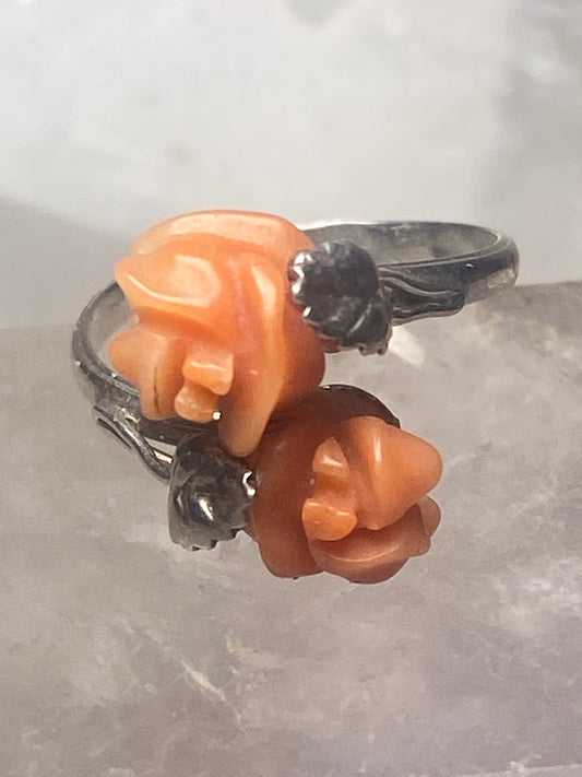 rose coral ring size 6 band sterling silver women girls