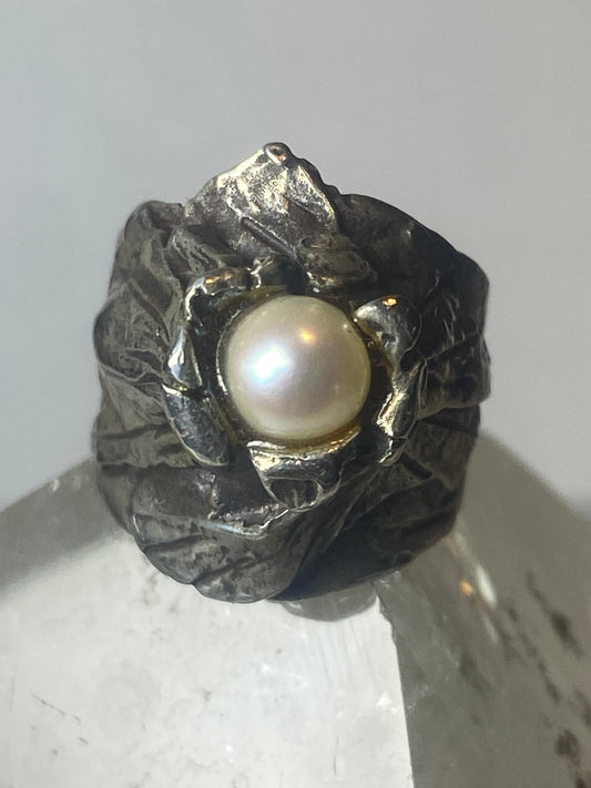 Pearl ring brutalist volcano sterling silver pinky girls women