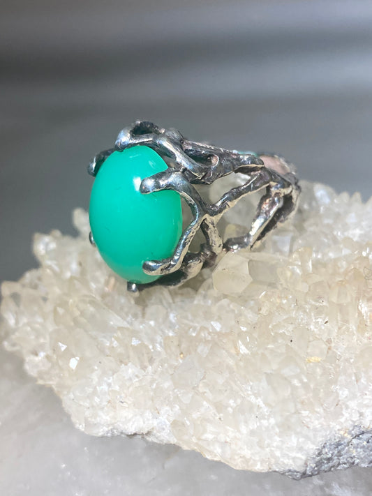 Brutalist ring size 5 green stone southwest sterling silver women