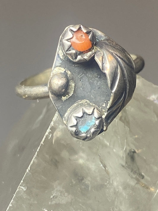 Turquoise coral ring southwest pinky sterling silver women girls l