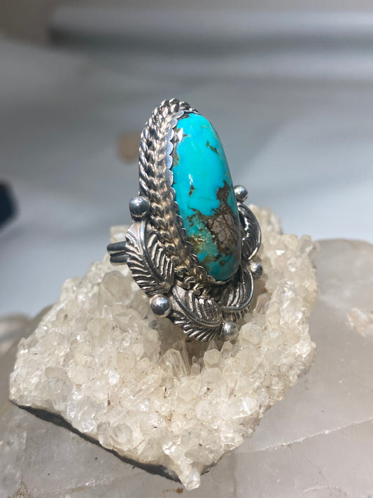Turquoise ring long Navajo feathers band sterling silver women girls