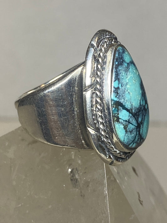 Turquoise ring Teardrop boho band sterling silver men women