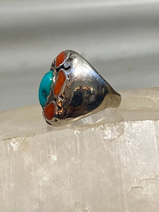 Turquoise ring Navajo coral southwest sterling silver women men