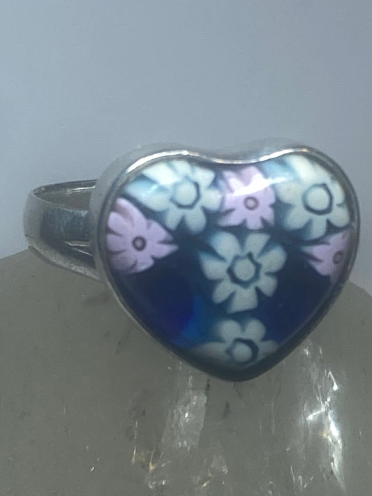 Heart ring Murano glass flowers love Valentine sterling silver women girls