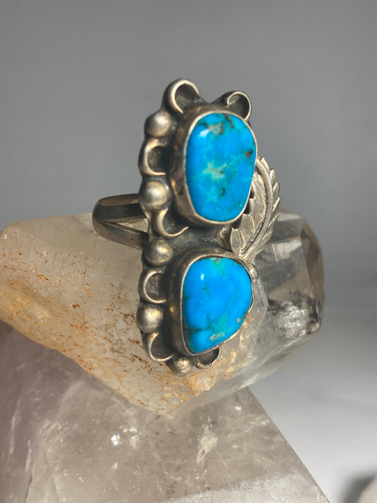 Long Turquoise ring Navajo southwest sterling silver women